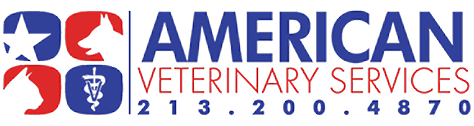Logo for American Veterinary Services with animal icons and contact number 213-200-4870.